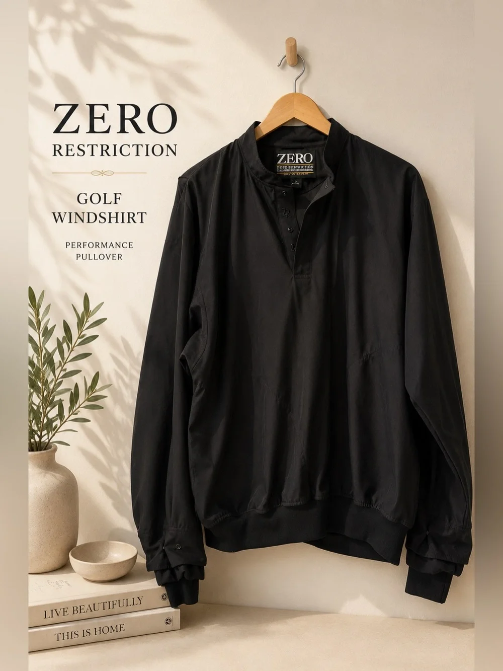 Zero Restriction Golf Pullover Windshirt Black Performance Jacket Size M
